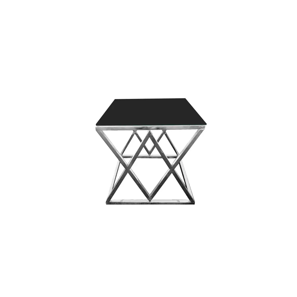 Alsea Side Table Silver Base - Black Glass - Furniture > Living Room > Side Tables
