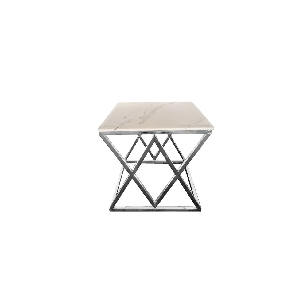 Alsea Side Table Silver Base - White Marble - Furniture > Living Room > Side Tables