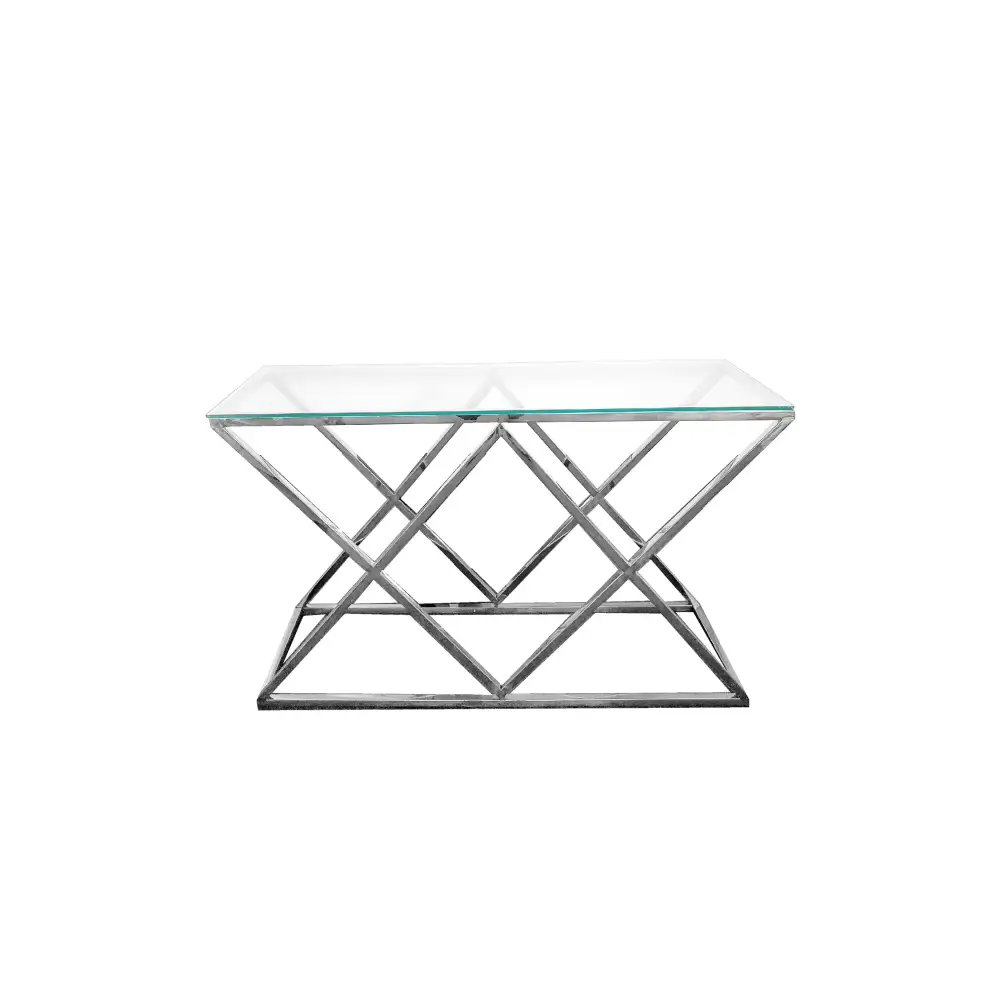 Alsea - Silver Console Table With Clear Glass Top - Furniture > Living Room