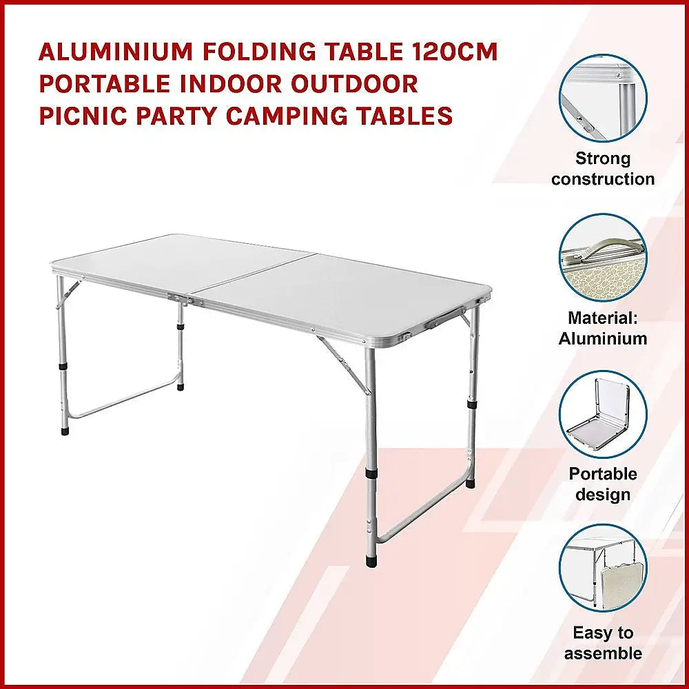 Aluminium Folding Table 120cm Portable Indoor Outdoor Picnic Party Camping Tables - Furniture > Office