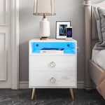 Amelia Modern LED Bedside table with USB and power socket White - Furniture > Bedroom > Bedside Tables