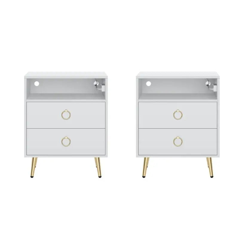 Amelia Modern LED Bedside table with USB and power socket white x 2 - Furniture > Bedroom > Bedside Tables