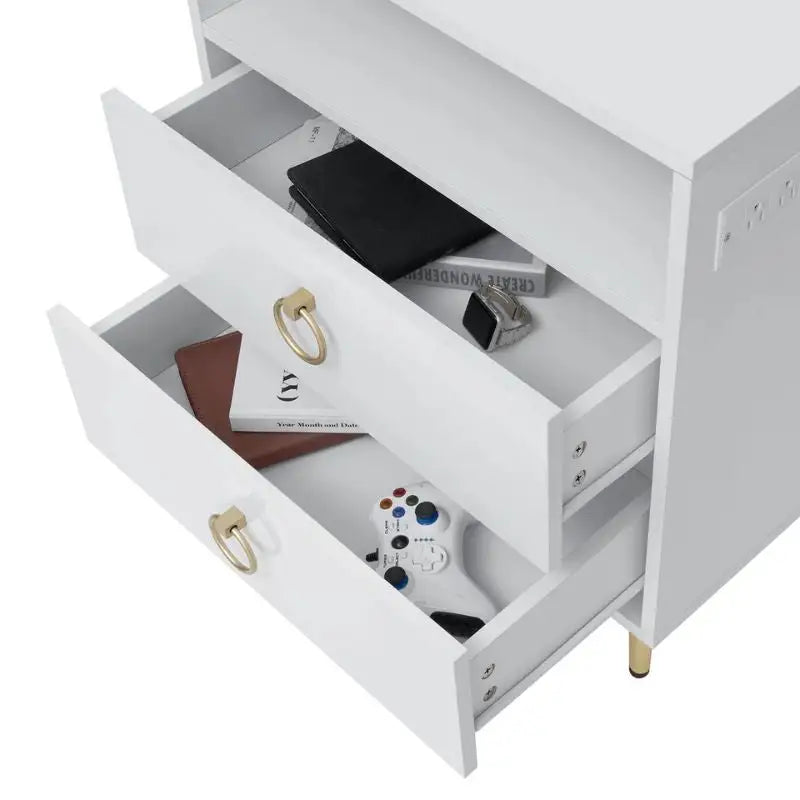 Amelia Modern LED Bedside table with USB and power socket white x 2 - Furniture > Bedroom > Bedside Tables