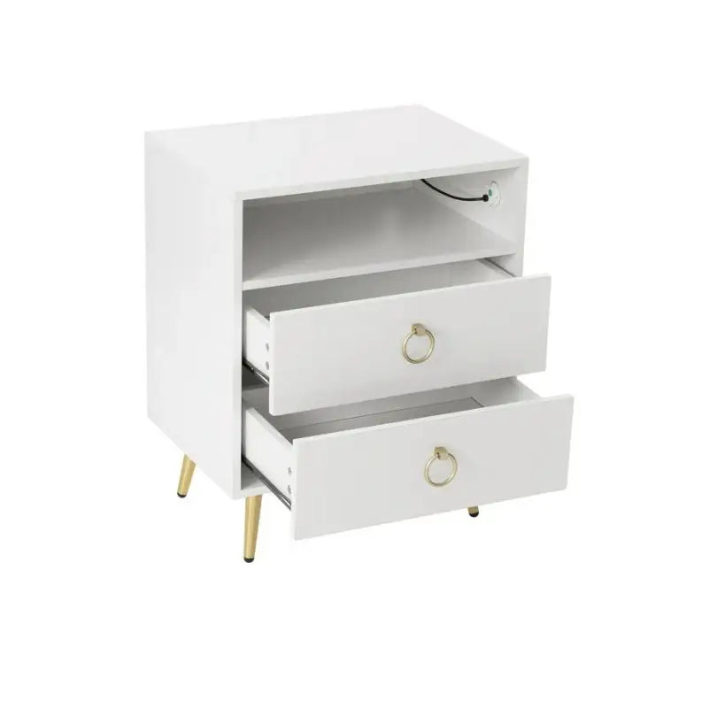 Amelia Modern LED Bedside table with USB and power socket white x 2 - Furniture > Bedroom > Bedside Tables