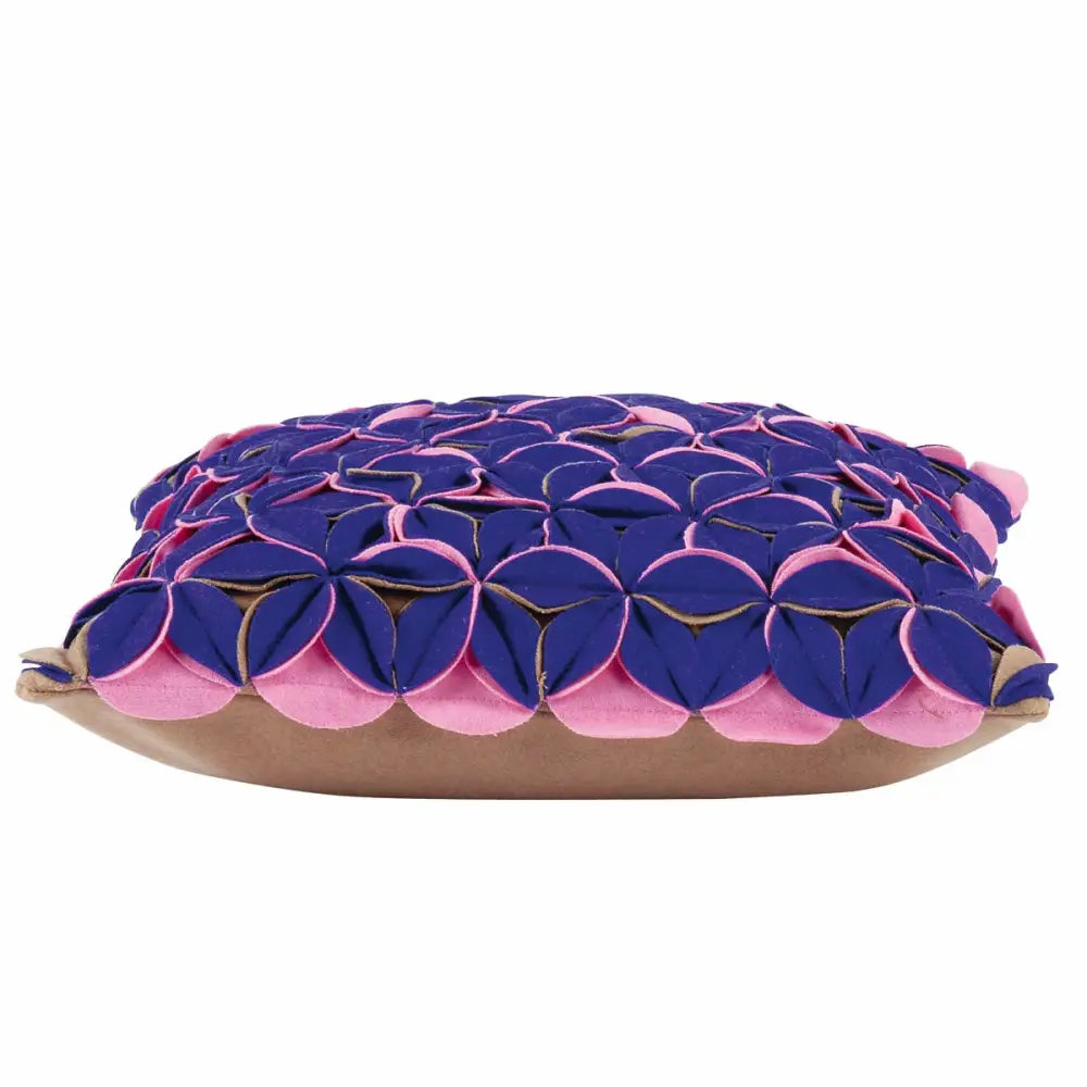 Amelie Royal Blue & Pink Felt Petals Cushion Cover - Home & Garden > Decor