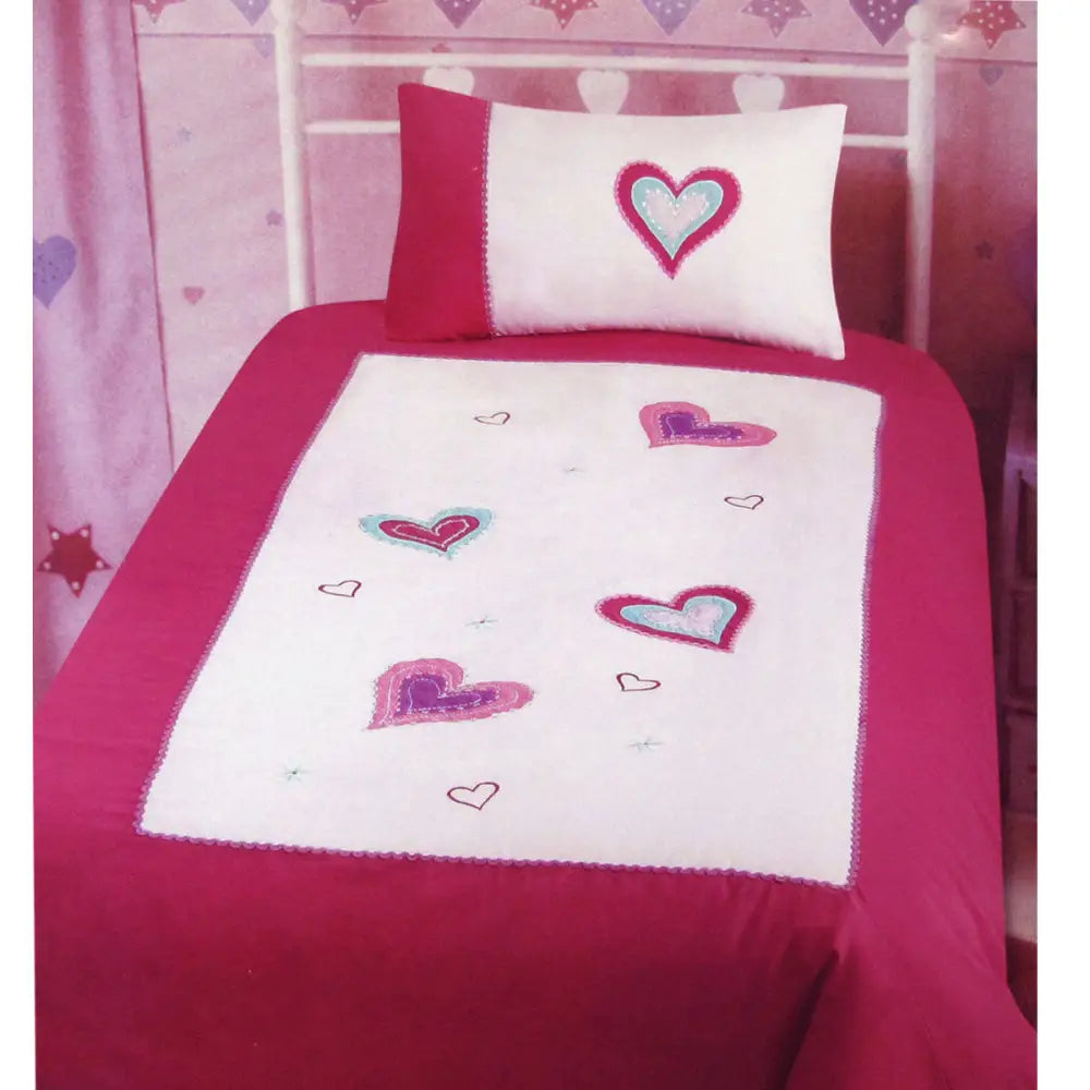 Amia Hearts Embroidered Quilt Cover Set Single - Home & Garden > Bedding
