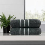 amor classic dobby stripe super soft premium cotton bath towel 2 pcs charcoal - Home & Garden > Bathroom Accessories >