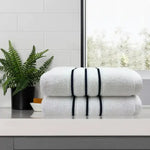 amor classic dobby stripe super soft premium cotton bath towel 2 pcs white - Home & Garden > Bathroom Accessories >