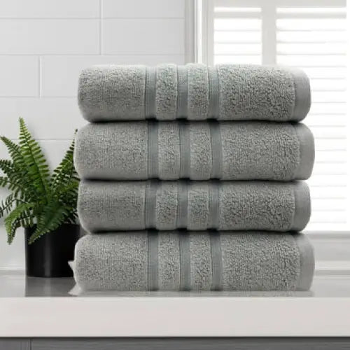 amor classic dobby stripe super soft premium cotton face washer 4 pcs 650gsm silver - Home & Garden > Bathroom