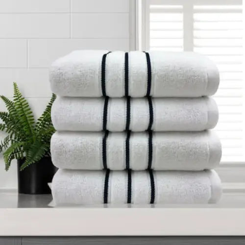 amor classic dobby stripe super soft premium cotton hand towel 4 pcs white - Home & Garden > Bathroom Accessories >