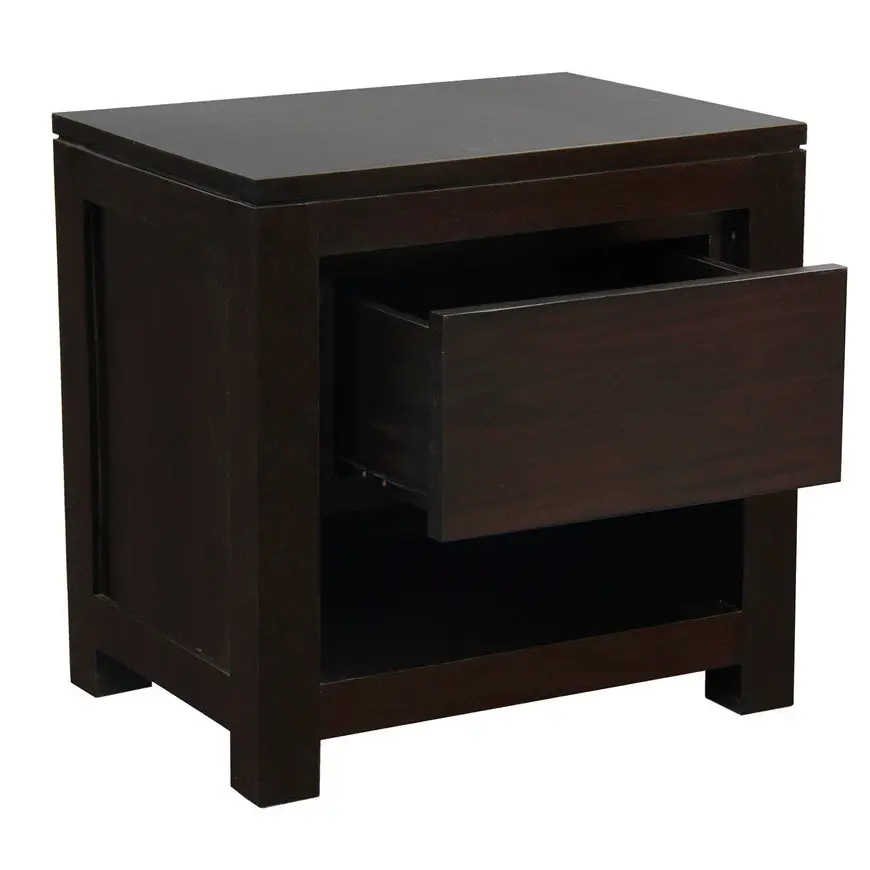 Amsterdam Solid Mahogany Timber 1 Drawer Bedside Table (Chocolate) - Furniture > Bedroom > Bedside Tables