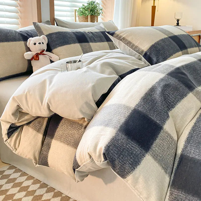 Ancient Castle Thick Brushed Cotton 4-Piece Bed Sheet Set (1.5m Bed) - Fits 200x230cm Duvet - Home & Garden > Bedding >