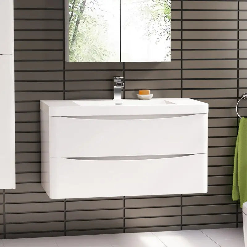 Ancona wall hung bathroom vanity 1200mm Gloss White - Furniture > Bathroom