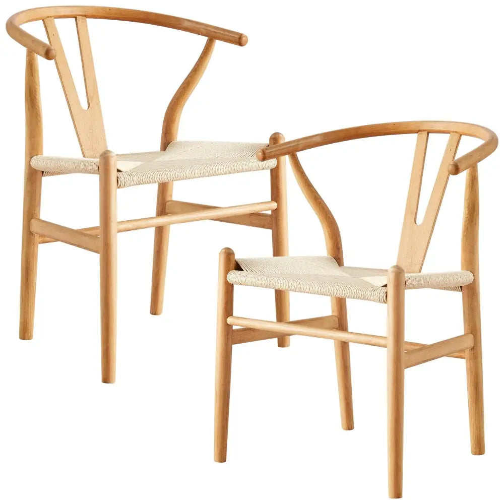 Anemone Set of 2 Wishbone Dining Chair Beech Timber Replica Hans Wenger Natural - Furniture > Dining