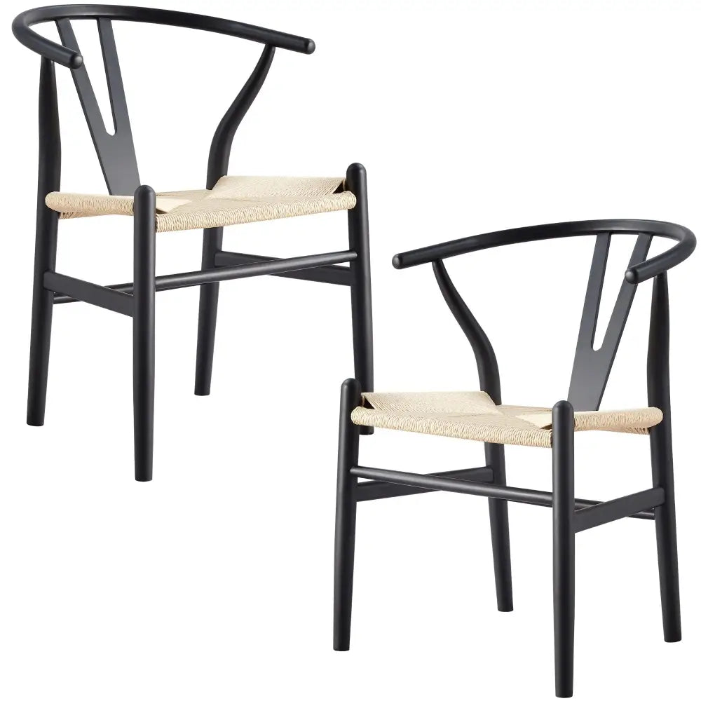 Anemone Set of 2 Wishbone Dining Chair Beech Timber Replica Hans Wenger - Black - Furniture > Dining
