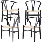 Anemone Set of 4 Wishbone Dining Chair Beech Timber Replica Hans Wenger - Black - Furniture > Dining