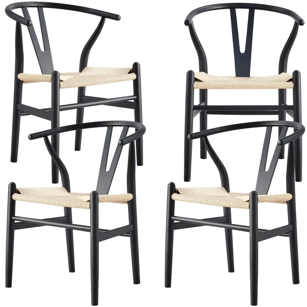 Anemone Set of 4 Wishbone Dining Chair Beech Timber Replica Hans Wenger - Black - Furniture > Dining