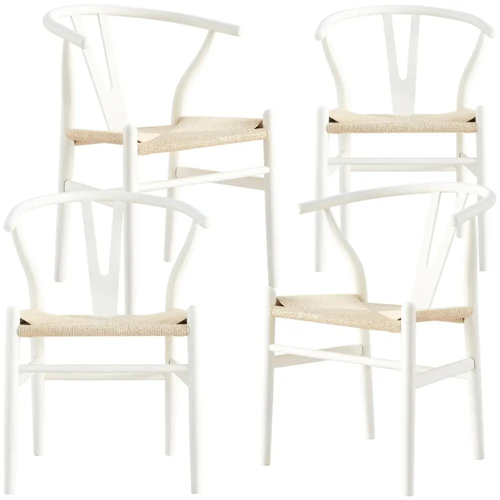 Anemone Set of 4 Wishbone Dining Chair Beech Timber Replica Hans Wenger - White - Furniture > Dining