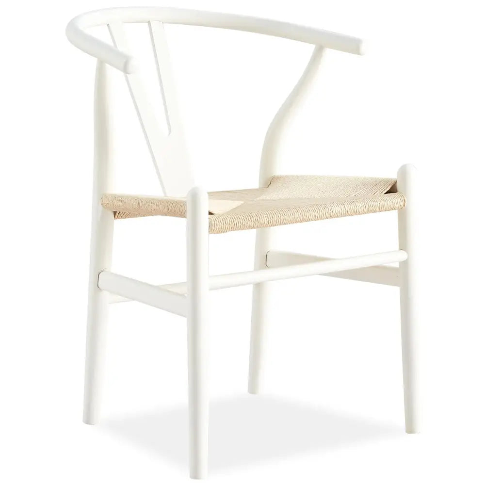Anemone Set of 4 Wishbone Dining Chair Beech Timber Replica Hans Wenger - White - Furniture > Dining