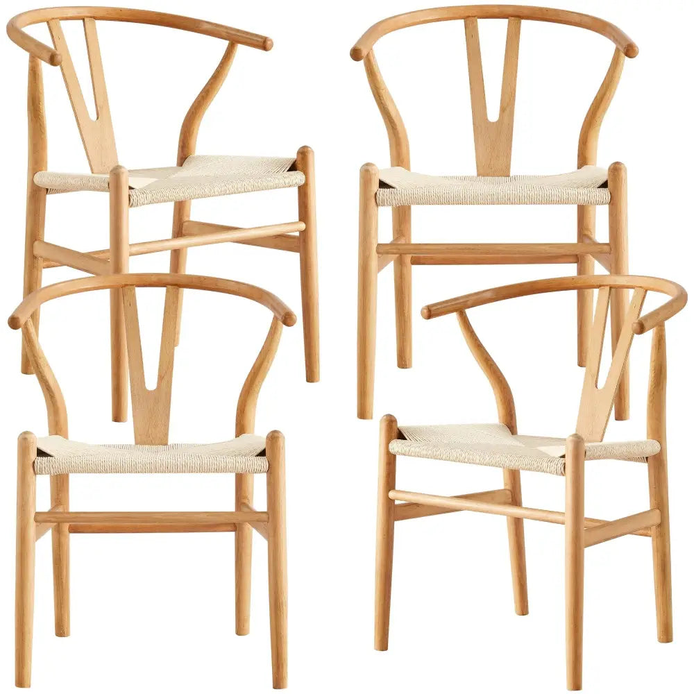 Anemone Set of 4 Wishbone Dining Chair Beech Timber Replica Hans Wenger Natural - Furniture > Dining