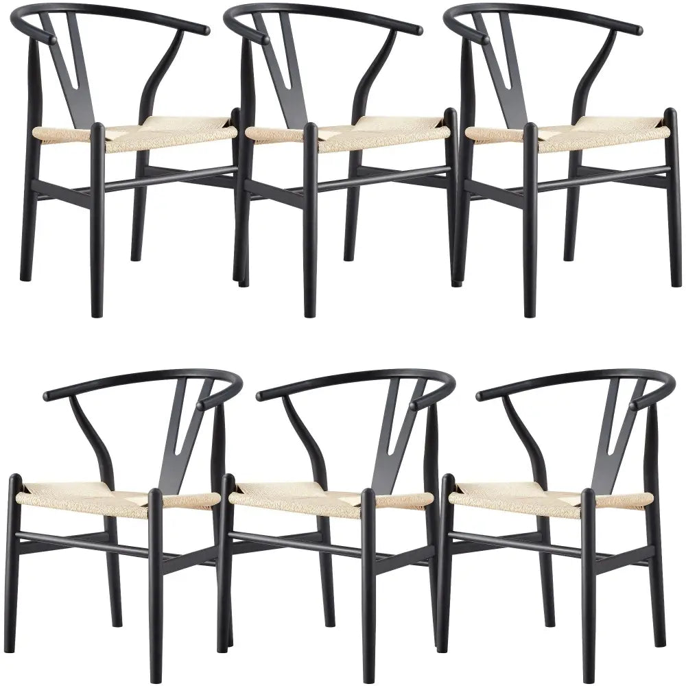 Anemone Set of 6 Wishbone Dining Chair Beech Timber Replica Hans Wenger - Black - Furniture > Dining