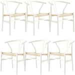 Anemone Set of 6 Wishbone Dining Chair Beech Timber Replica Hans Wenger - White - Furniture > Dining