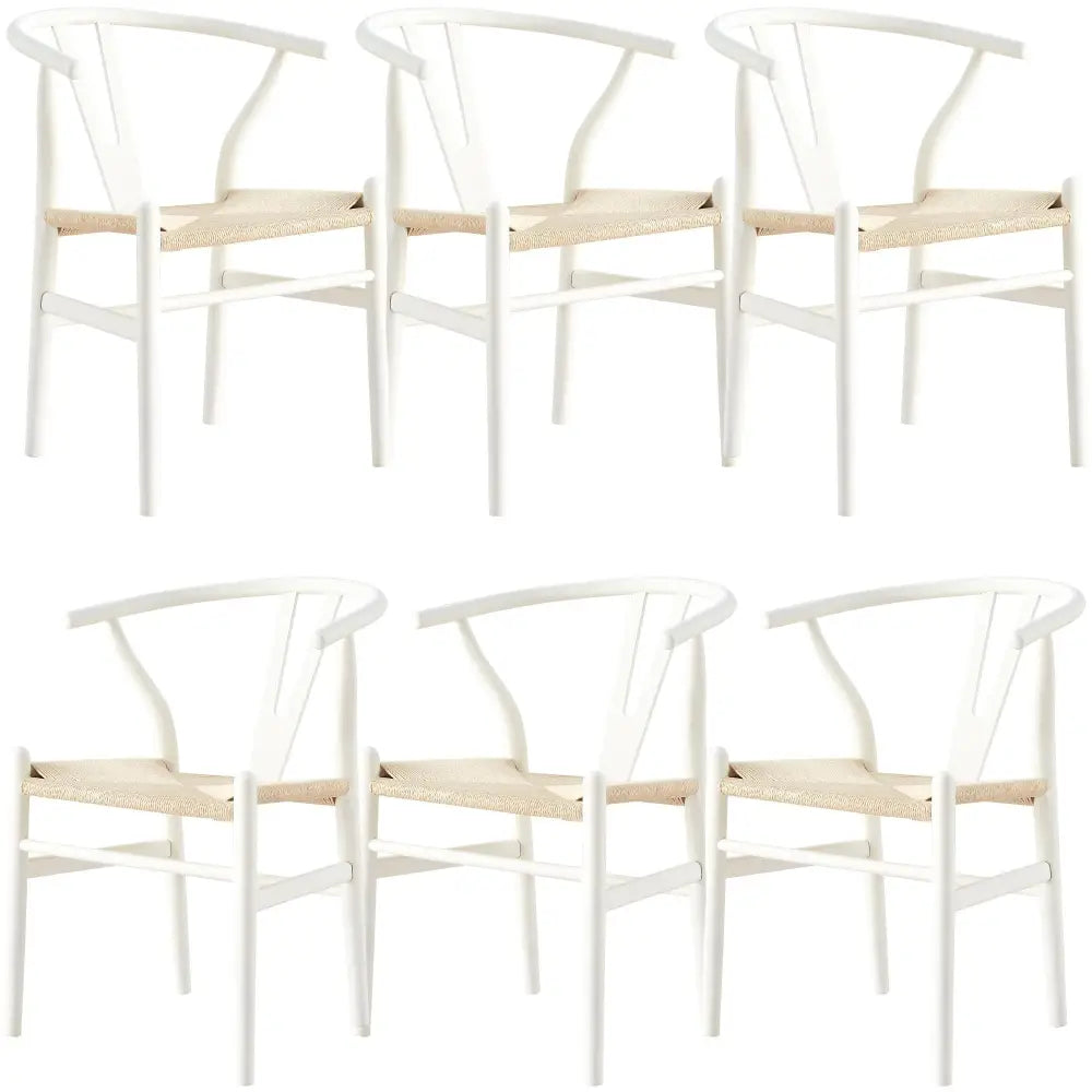 Anemone Set of 6 Wishbone Dining Chair Beech Timber Replica Hans Wenger - White - Furniture > Dining