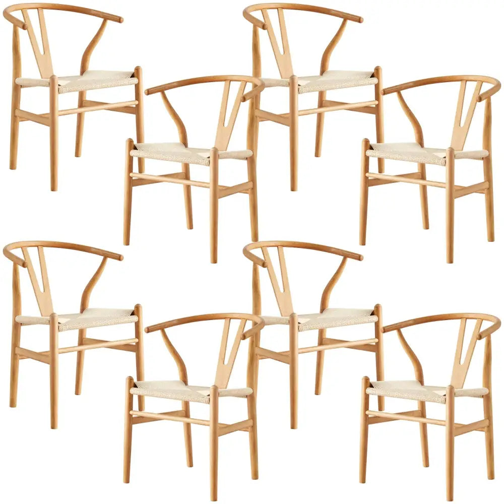 Anemone Set of 8 Wishbone Dining Chair Beech Timber Replica Hans Wenger Natural - Furniture > Dining