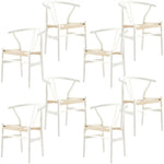 Anemone Set of 8 Wishbone Dining Chair Beech Timber Replica Hans Wenger - White - Furniture > Dining