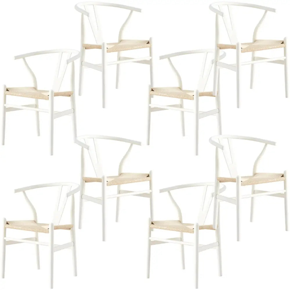 Anemone Set of 8 Wishbone Dining Chair Beech Timber Replica Hans Wenger - White - Furniture > Dining