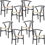 Anemone Set of 8 Wishbone Dining Chair Beech Timber Replica Hans Wenger - Black - Furniture > Dining