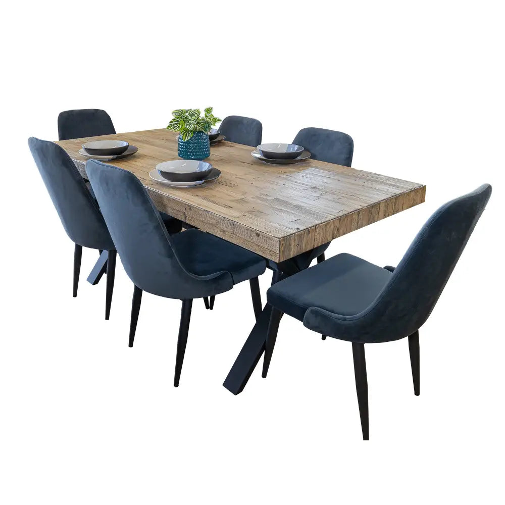Anika 7pc Dining Set 180cm Table 6 Fabric Chair - Charcoal Smoke - Furniture > Dining