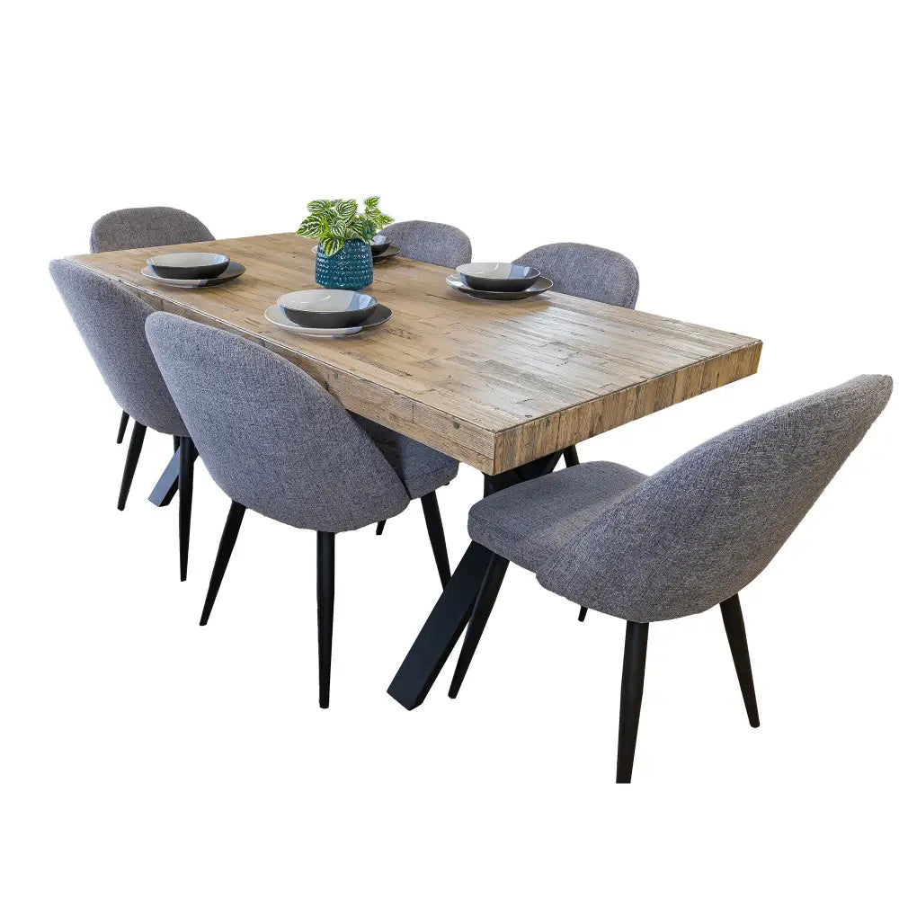 Anika 7pc Dining Set 180cm Table 6 Fabric Chair Fog - Smoke - Furniture > Dining