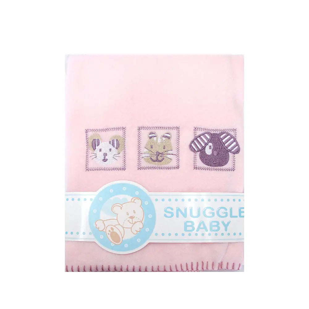 Animal Pink Embroidered Polar Fleece Baby Blanket 80 x 100 cm - Home & Garden > Bedding