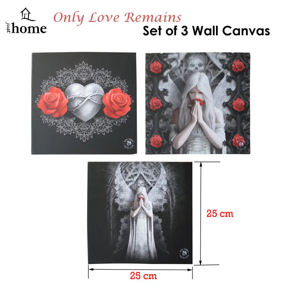 Anne Stokes Set of 3 Only Love Remains Wall Canvas - Home & Garden > Wall Art