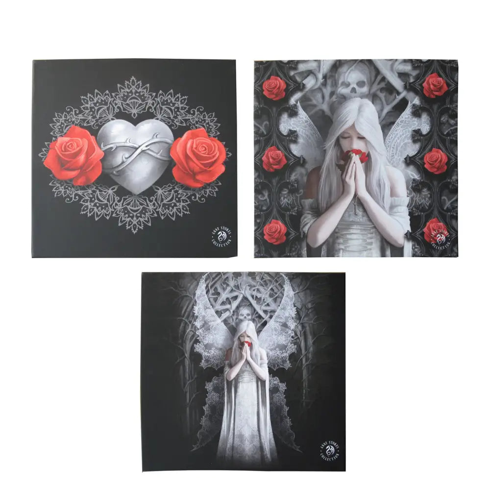 Anne Stokes Set of 3 Only Love Remains Wall Canvas - Home & Garden > Wall Art