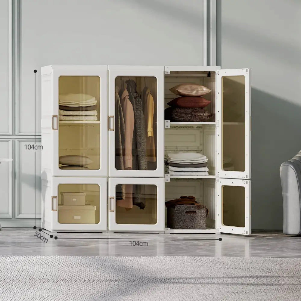 Antbox Cubes Storage Folding Cabinet Wardrobe With 9 Grids&6 Doors &1 Hanger - Home & Garden > Storage > Clothing &