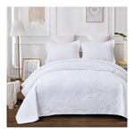 Antique White 100% Cotton Quilted 3 pcs Bedspread Coverlet Set King Single - Home & Garden > Bedding > Quilts & Duvets