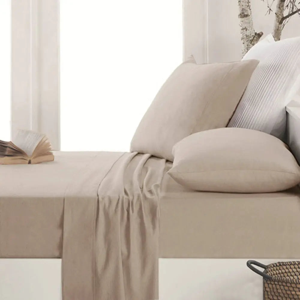 Apartmento Easy-care Micro Flannelette Sheet Set Taupe Single - Home & Garden > Bedding
