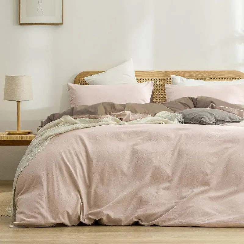 Apricot khaki 1.8m (Duvet Cover 180*220cm) Luxurious Soft Brushed Microfiber 4-Piece Bedding Set - Pure Color Double
