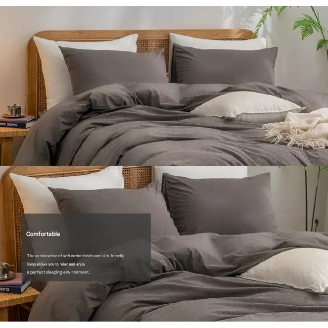 Apricot khaki 1.8m (Duvet Cover 180*220cm) Luxurious Soft Brushed Microfiber 4-Piece Bedding Set - Pure Color Double