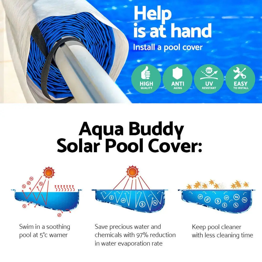 Aquabuddy Pool Cover 500 Micron 11x4.8m Swimming Pool Solar Blanket 5.5m Roller Blue - Home & Garden > Pool &