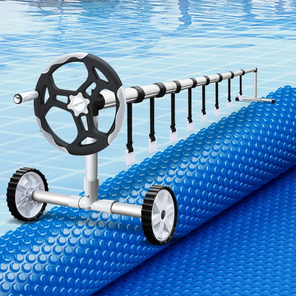 Aquabuddy Pool Cover 600 Micron 7x4m w/ Roller 5.55m Swimming Pools Solar Blanket - Home & Garden > Pool & Accessories