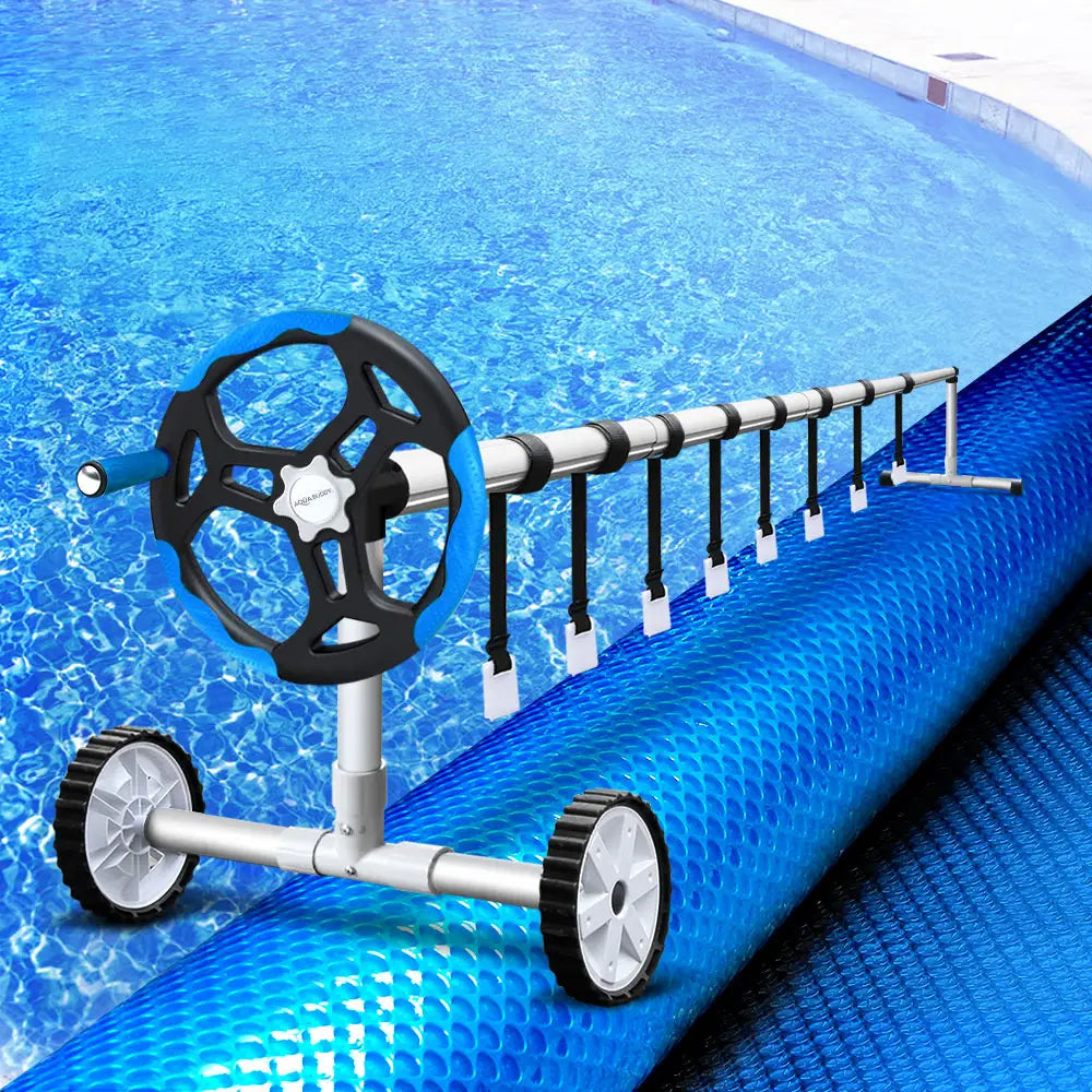 Aquabuddy Pool Cover 8x4.2m 400 Micron Swimming Pool Solar Blanket 5.5m Roller Blue - Home & Garden > Pool & Accessories