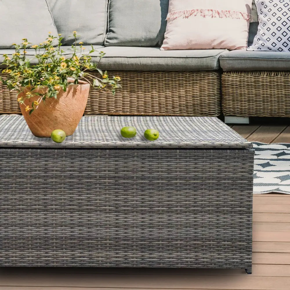 Arcadia Furniture Outdoor Rattan Storage Box Garden Toy Tools Shed UV Resistant - Oatmeal - Furniture > Outdoor >