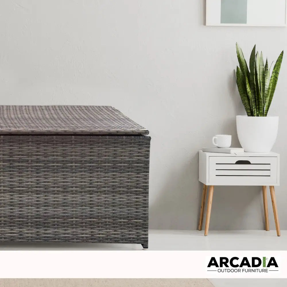 Arcadia Furniture Outdoor Rattan Storage Box Garden Toy Tools Shed UV Resistant - Oatmeal - Furniture > Outdoor >