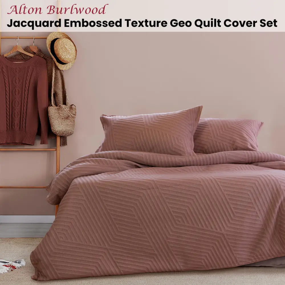 Ardor Alton Burlwood Jacquard Embossed Texture Geo Quilt Cover Set King - Home & Garden > Bedding