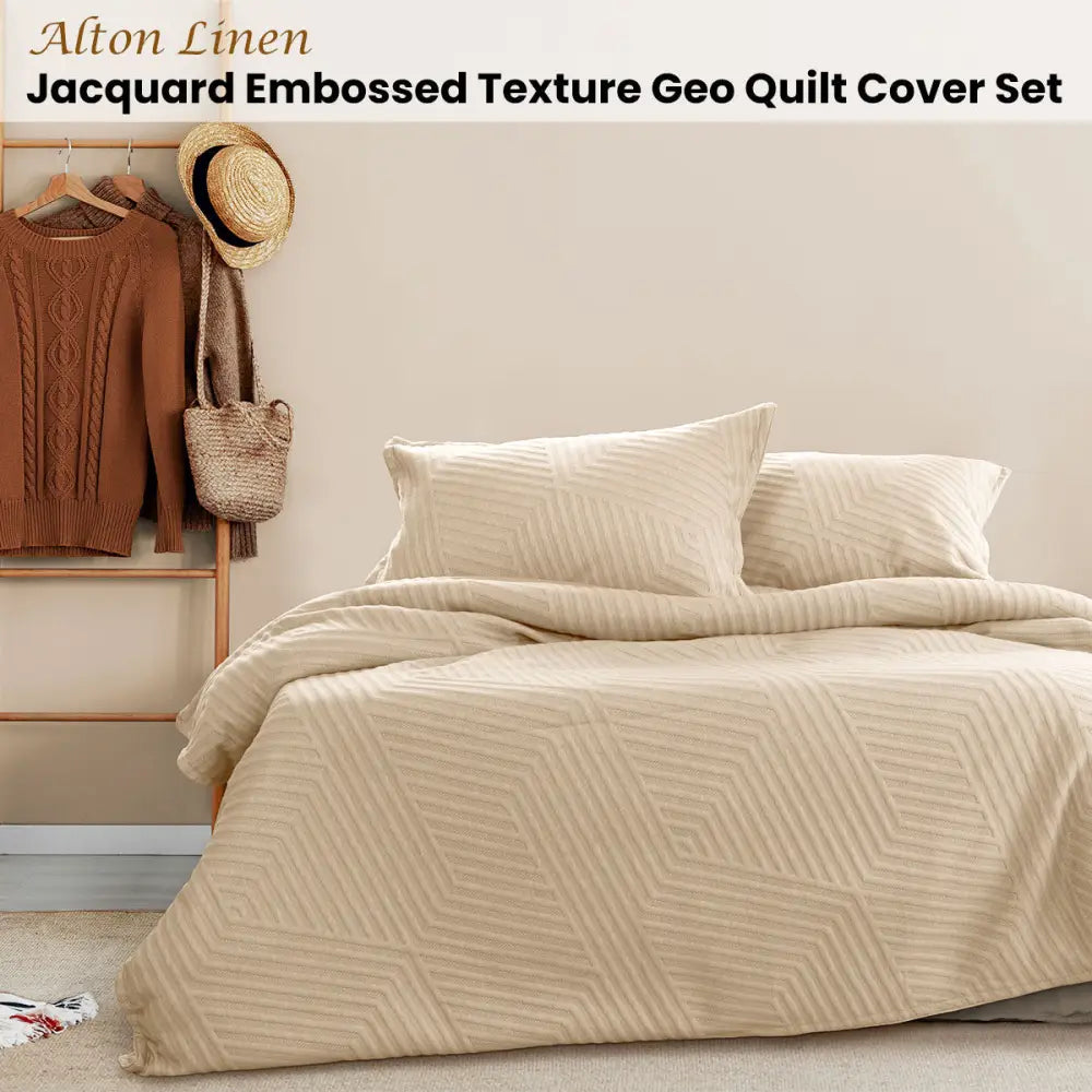 Ardor Alton Linen Jacquard Embossed Texture Geo Quilt Cover Set King - Home & Garden > Bedding