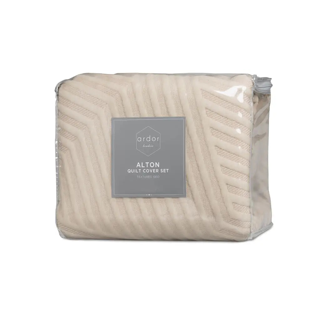 Ardor Alton Linen Jacquard Embossed Texture Geo Quilt Cover Set Queen - Home & Garden > Bedding
