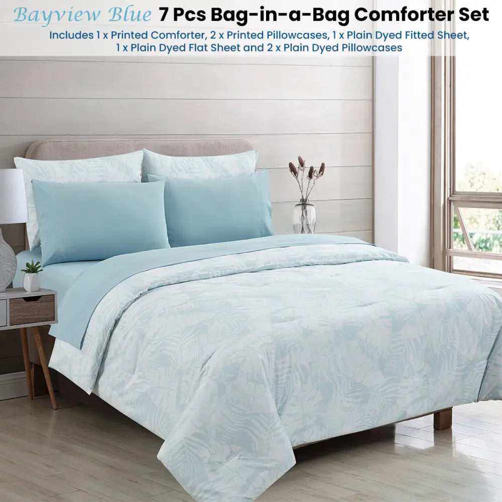 Ardor Bayview Blue 7 Pcs Bed-In-A-Bag Comforter Set with Sheet Set Queen - Home & Garden > Bedding > Bed Sheets